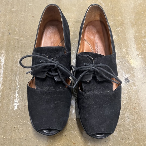 L'Amour Des Pieds Size 8 Black Suede Peep Toe Cutout Platform Oxfords Shoes — photo 3